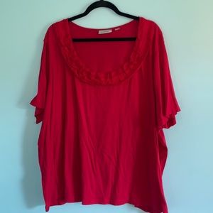 Avenue 30/32 ruffle neck red short sleeve shirt